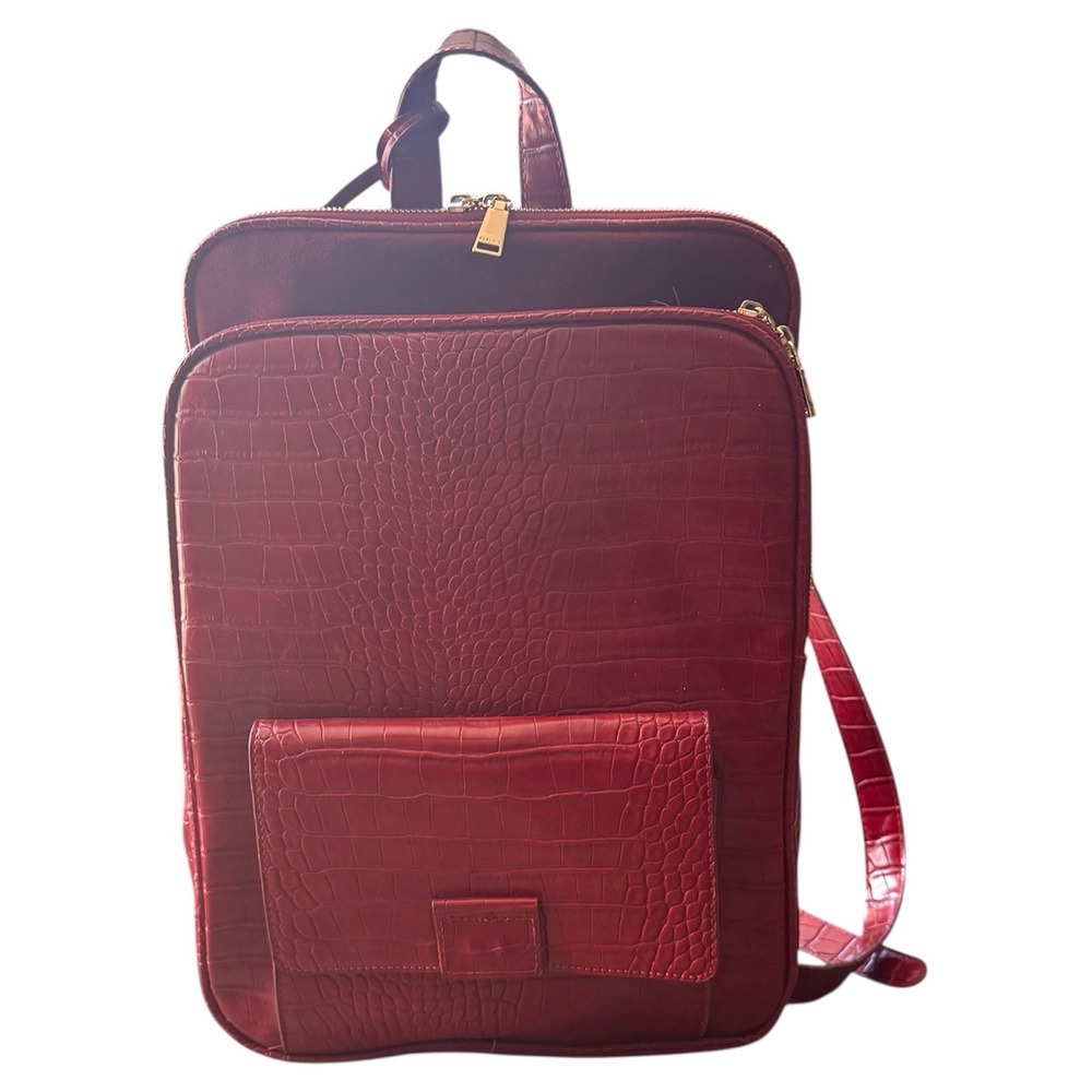 Parfois Backpack Convertible Red‎ Faux Leather Gold Hardware Laptop Bag